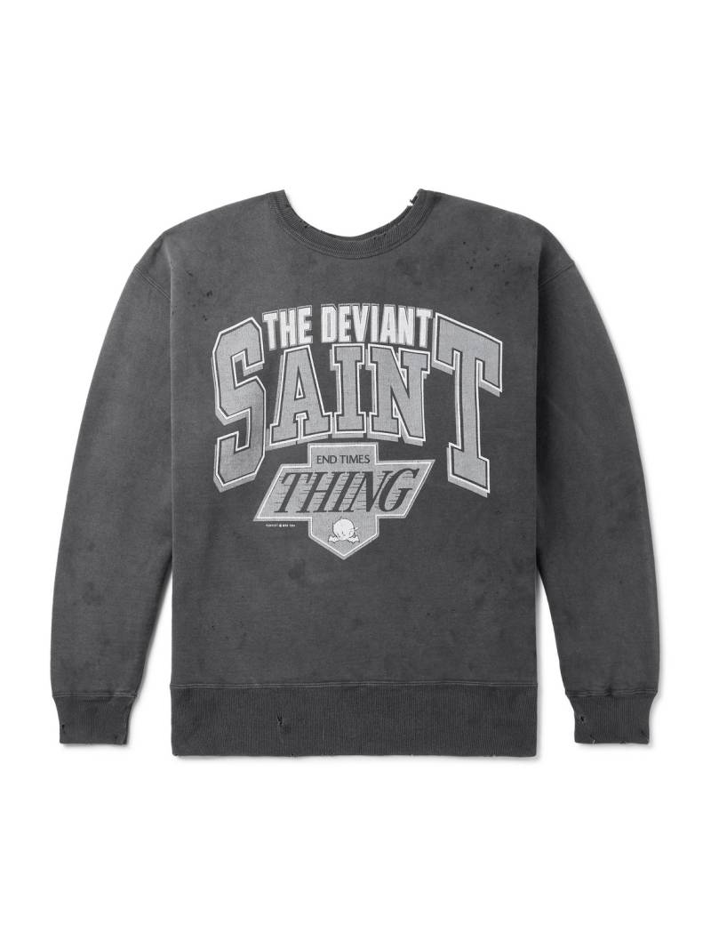 SAINT MXXXXXX - The Deviant Distressed Logo-Print Cotton-Jersey Sweatshirt - Men - Gray - L von SAINT MXXXXXX