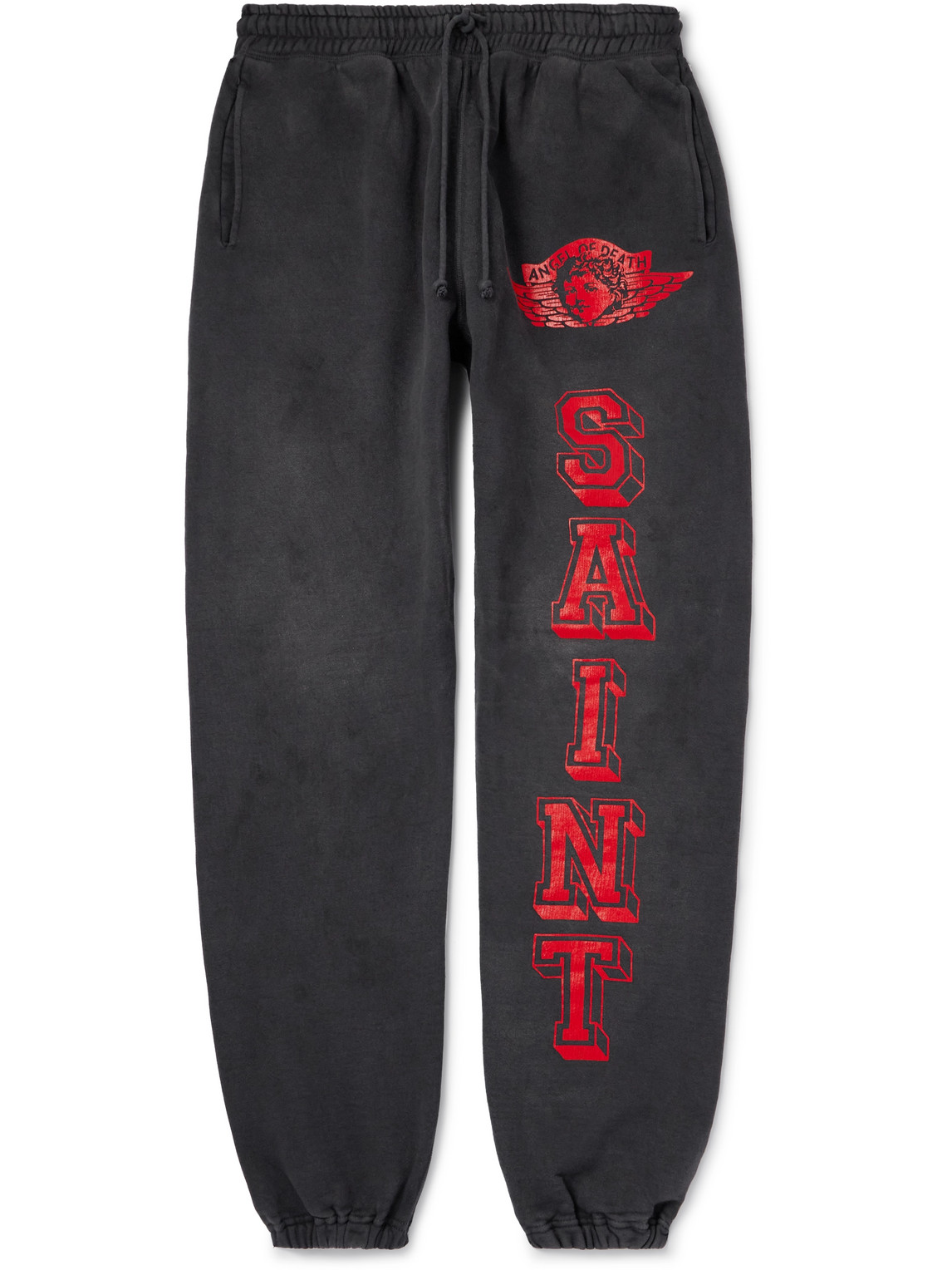 SAINT Mxxxxxx - Angel of Death Tapered Logo-Print Cotton-Jersey Sweatpants - Men - Black - L von SAINT Mxxxxxx