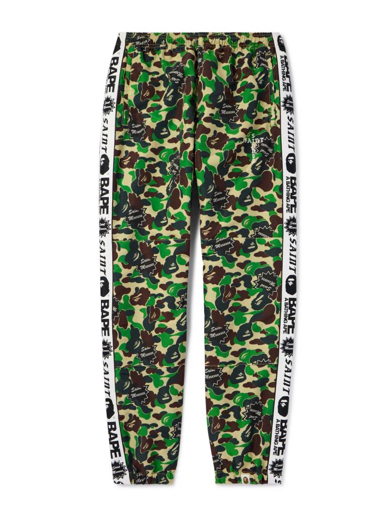 SAINT MXXXXXX - BAPE® Straight-Leg Webbing-Trimmed Camouflage-Print Shell Trousers - Men - Green - S von SAINT MXXXXXX