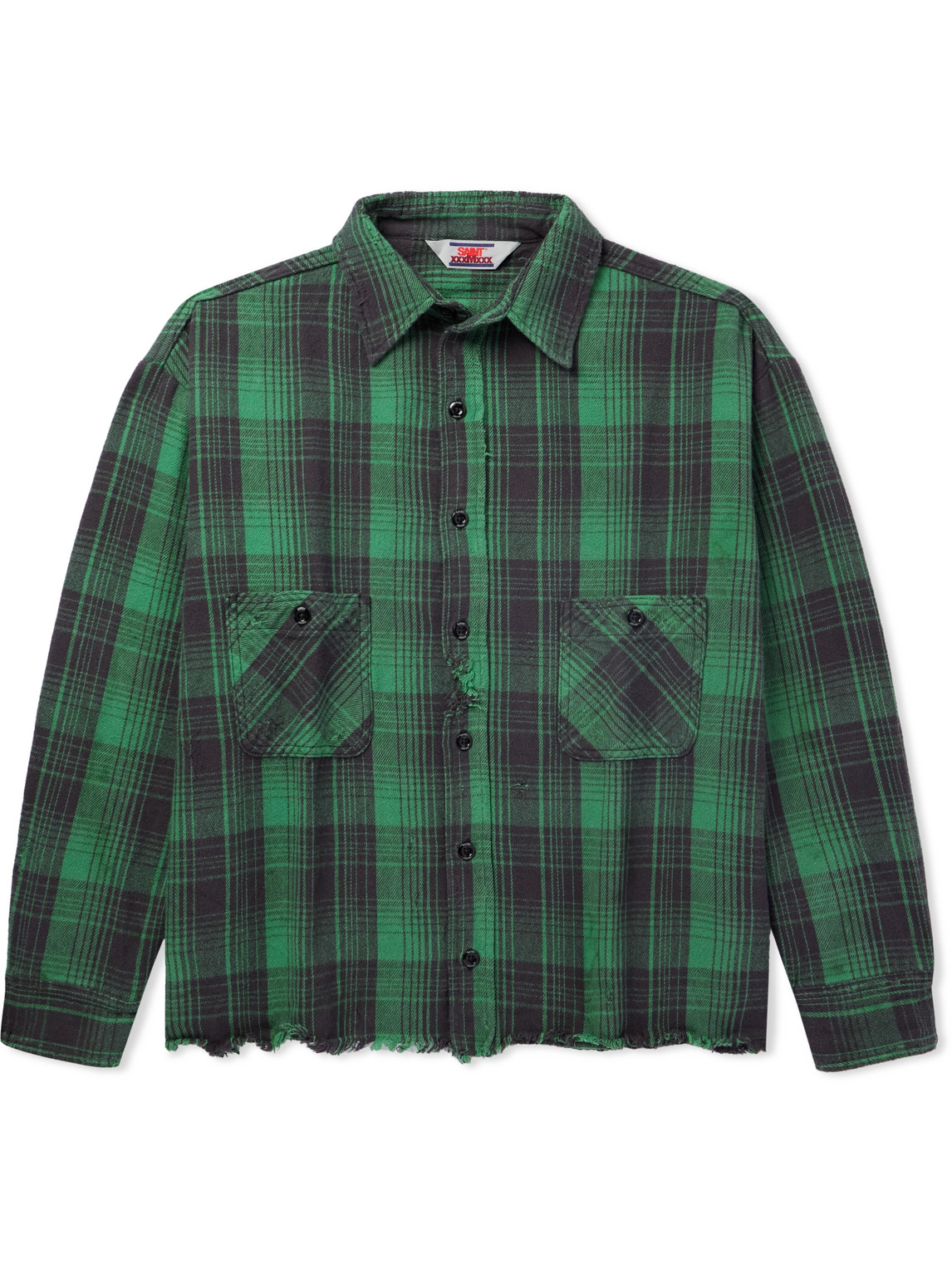 SAINT Mxxxxxx - Distressed Checked Cotton-Flannel Shirt - Men - Green - L von SAINT Mxxxxxx