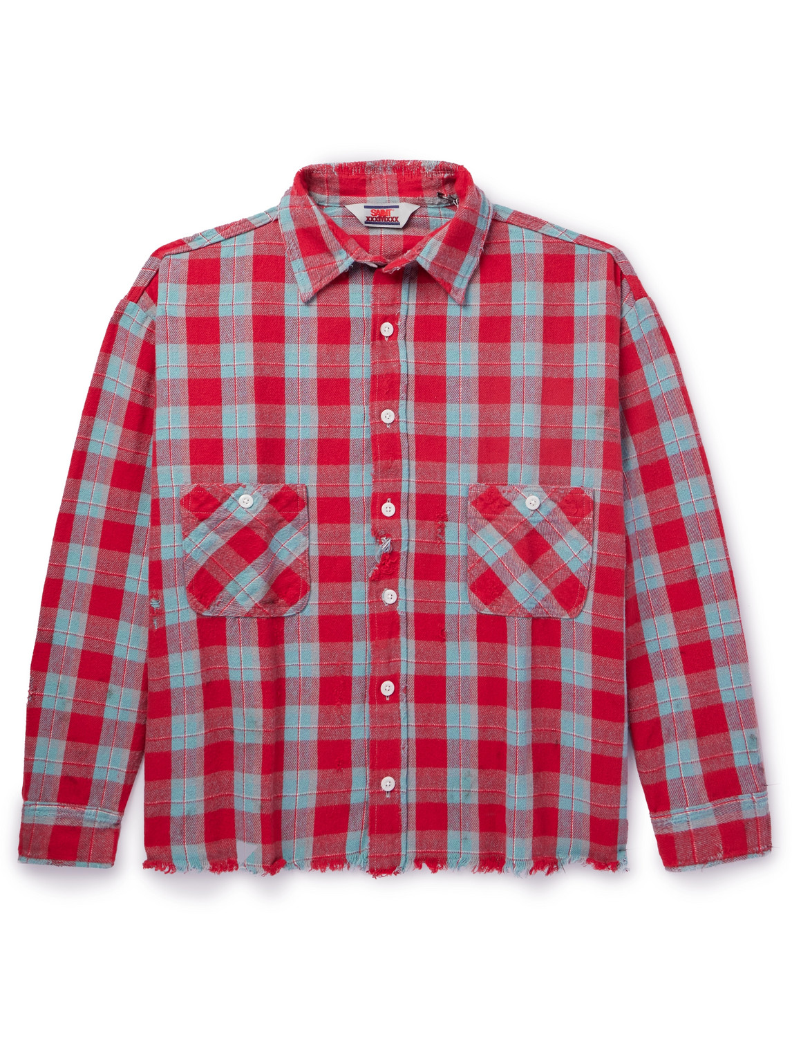 SAINT Mxxxxxx - Distressed Checked Cotton-Flannel Shirt - Men - Red - M von SAINT Mxxxxxx