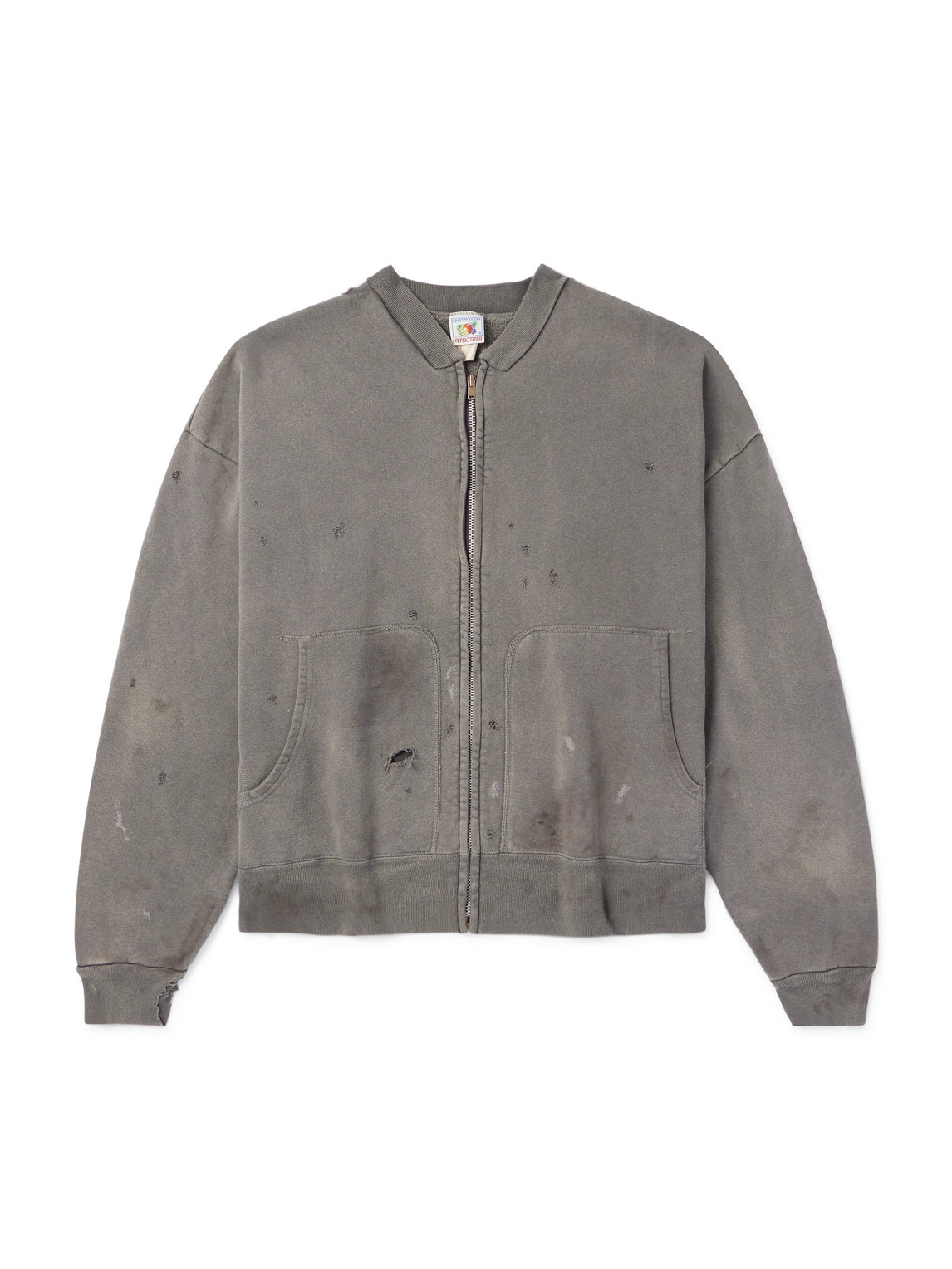 SAINT Mxxxxxx - Distressed Cotton-Jersey Bomber Jacket - Men - Gray - L von SAINT Mxxxxxx