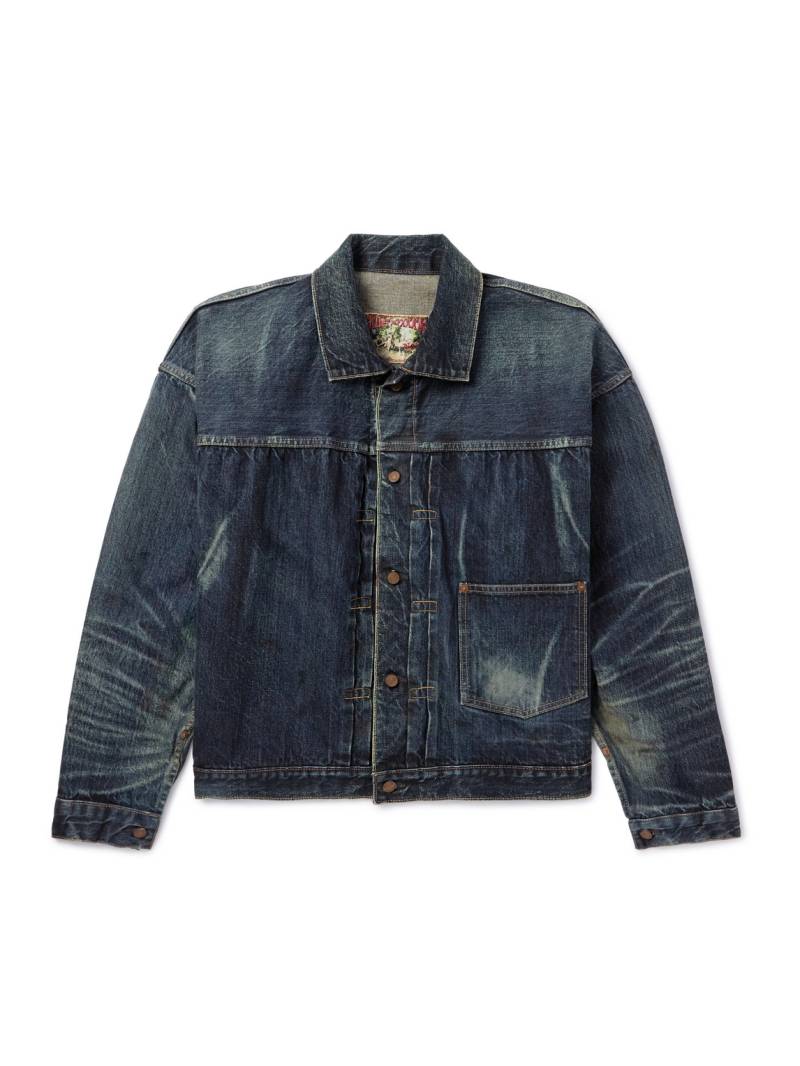 SAINT MXXXXXX - Distressed Pleated Denim Jacket - Men - Blue - L von SAINT MXXXXXX