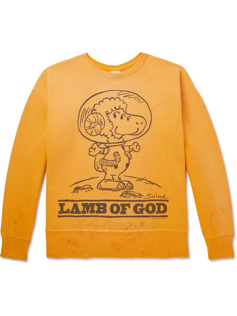 SAINT Mxxxxxx - Distressed Printed Cotton-Jersey Sweatshirt - Men - Yellow - XL von SAINT Mxxxxxx