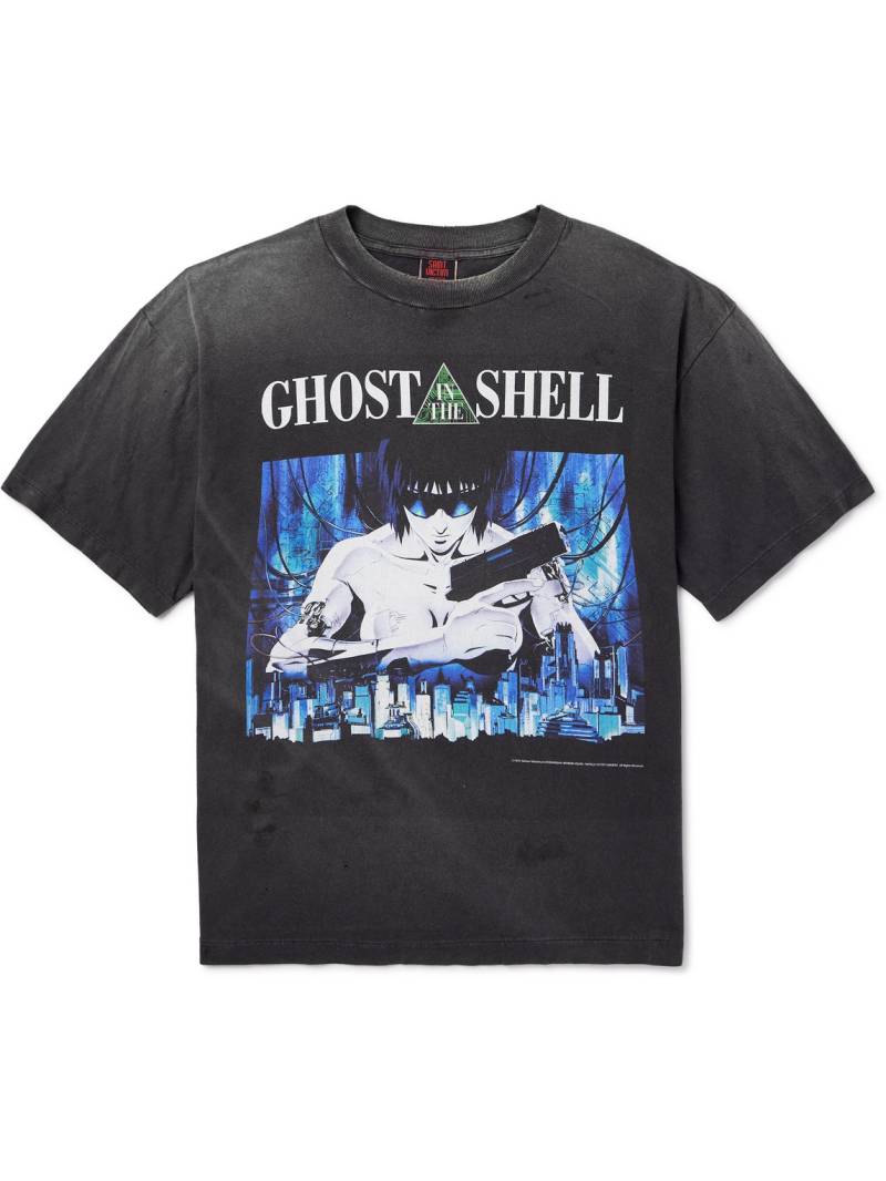 SAINT Mxxxxxx - Ghost in the Shell Distressed Printed Cotton-Jersey T-Shirt - Men - Gray - L von SAINT Mxxxxxx