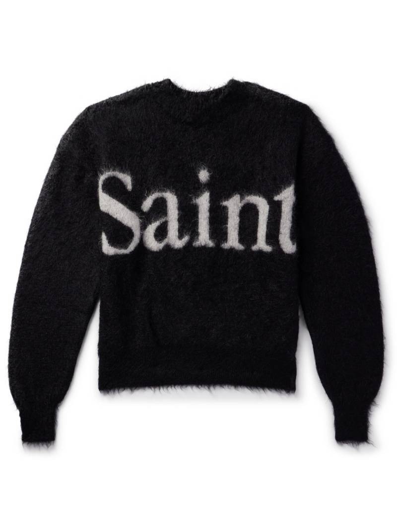 SAINT Mxxxxxx - Logo-Jacquard Brushed Mohair-Blend Sweater - Men - Black - XL von SAINT Mxxxxxx