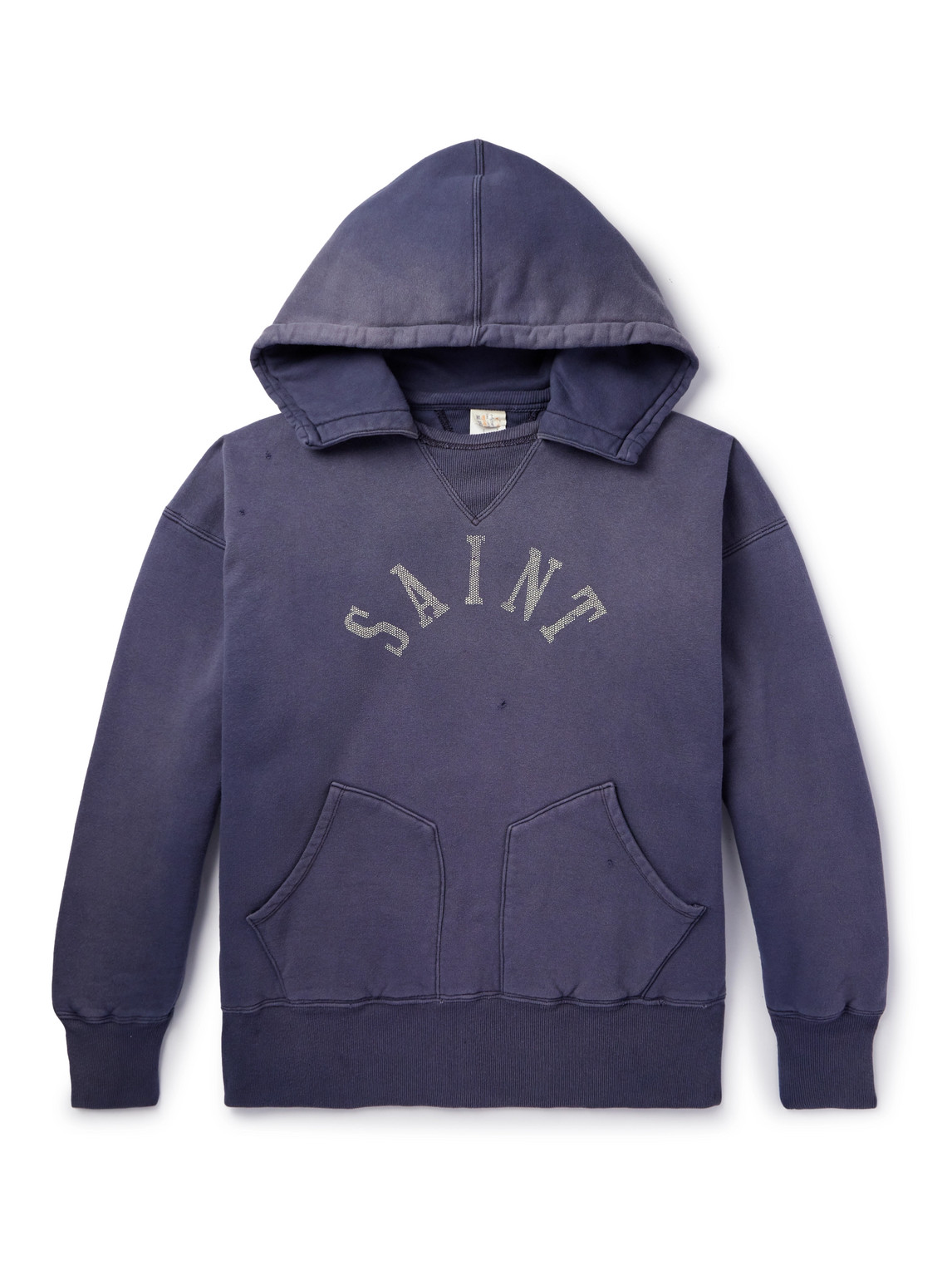 SAINT Mxxxxxx - Logo-Print Distressed Cotton-Jersey Hoodie - Men - Blue - L von SAINT Mxxxxxx