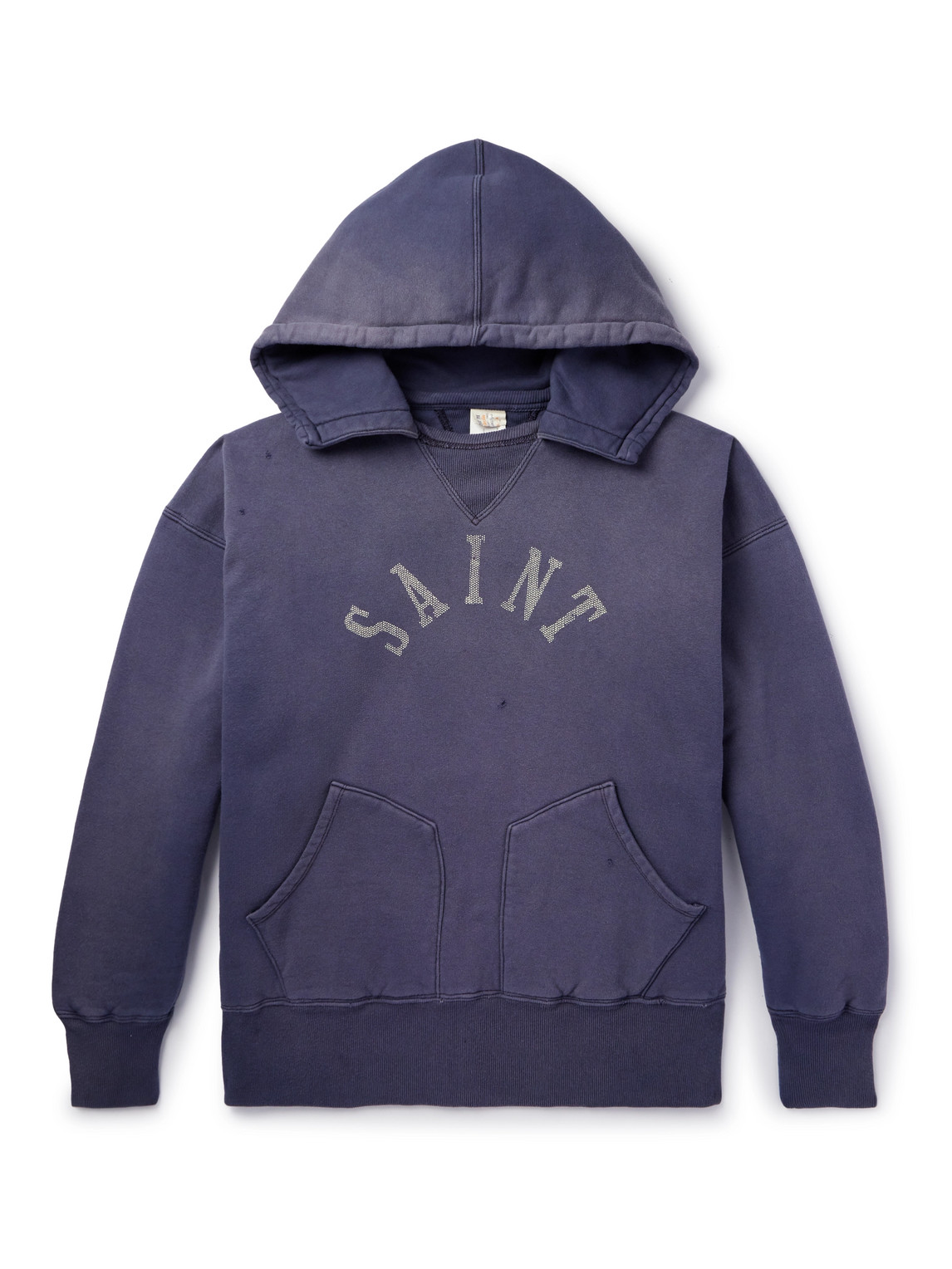 SAINT Mxxxxxx - Logo-Print Distressed Cotton-Jersey Hoodie - Men - Blue - M von SAINT Mxxxxxx