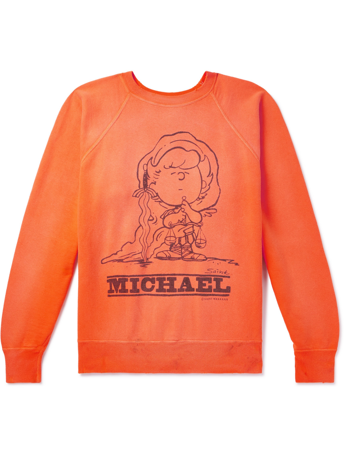 SAINT Mxxxxxx - Michael Distressed Printed Cotton-Jersey Sweatshirt - Men - Orange - M von SAINT Mxxxxxx