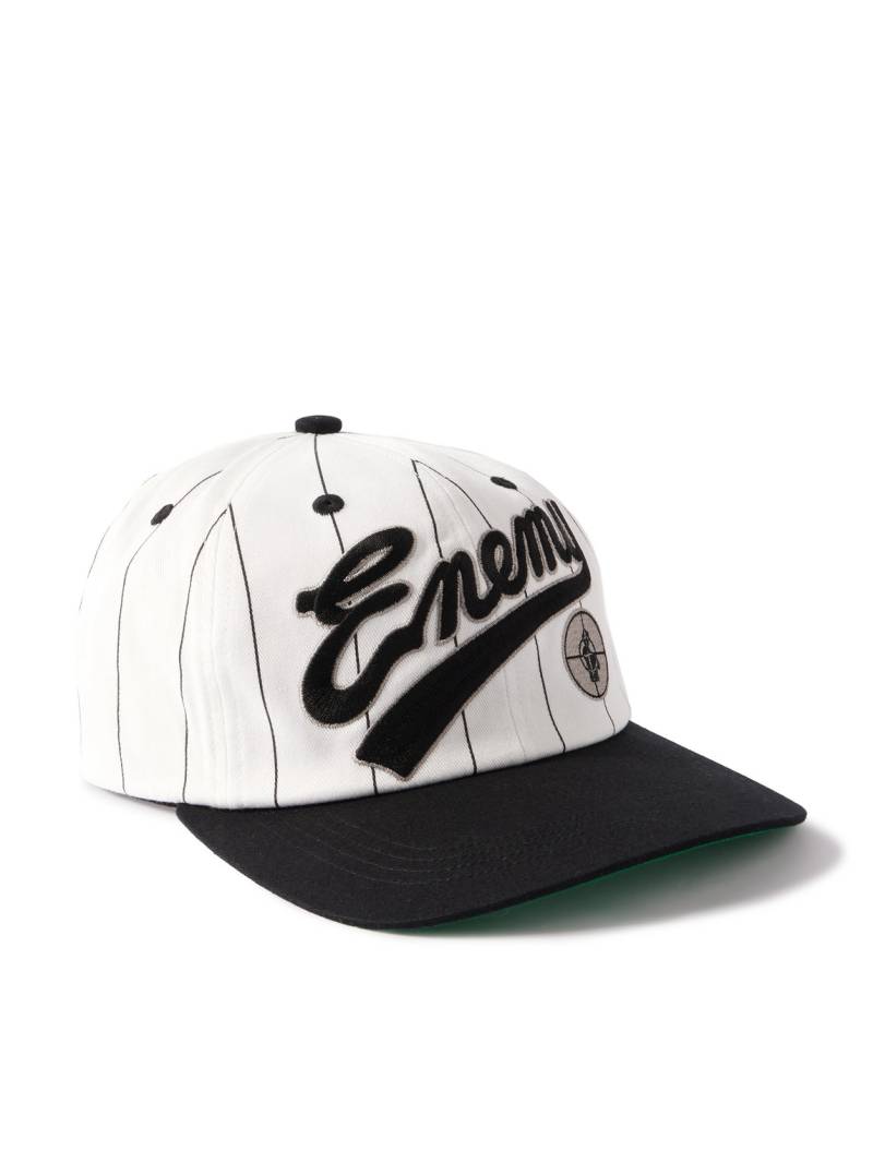 SAINT MXXXXXX - Public Enemy Logo-Appliquéd Striped Cotton-Twill Baseball Cap - Men - White von SAINT MXXXXXX