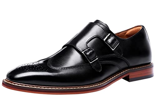 SAINTS BASE Double Monk Schuhe Herren Leder Classic Buckle Strap Slip On Wingtip Lässige Hochzeitsschuhe Müßiggänger Black 39 EU von SAINTS BASE