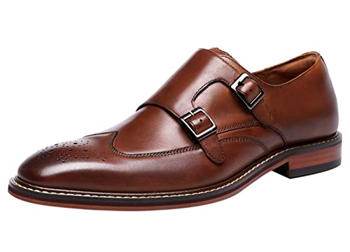 SAINTS BASE Double Monk Schuhe Herren Leder Classic Buckle Strap Slip On Wingtip Lässige Hochzeitsschuhe Müßiggänger Brown 39 EU von SAINTS BASE