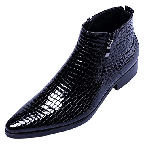 SAINTS BASE Formale Knöchel-Lackleder-Stiefel für Herren, Business-Mode, karierter Reißverschluss, spitz zulaufendes Kleid, Freizeitstiefel black 47 EU von SAINTS BASE