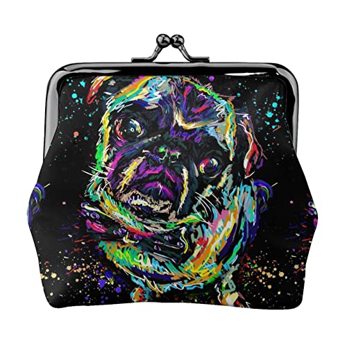 Portrait Of Pug Portable Leather Kiss Lock Coin Purse for Women and Girls for shopping, travel, weddings, Mother's Day gifts, Black, One Size, Black, One Size, Schwarz , Einheitsgröße von SAINV