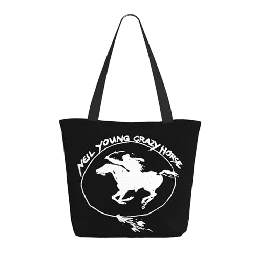 SAIOKSIT Frauen Young Rock Band Neil Crazy Horse Schultertasche Tüte großem Fassungsvermögen modernem Stil leichtgewichtig und haltbar ideal für Mädchen Mamas Freunde und Lehrerinnen. von SAIOKSIT