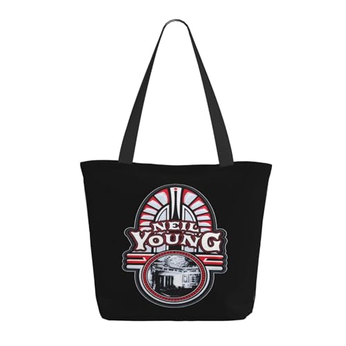 SAIOKSIT Frauen Young Rock Band Neil Crazy Horse Schultertasche Tüte großem Fassungsvermögen modernem Stil leichtgewichtig und haltbar ideal für Mädchen Mamas Freunde und Lehrerinnen. von SAIOKSIT