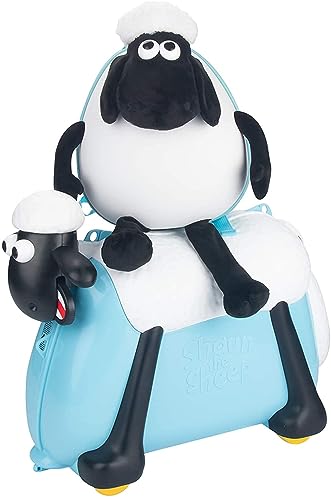 SAIPOTOYS Shaun das Schaf Rutschkoffer Kinder Reisegepäck mit Rollen Hartschalenkoffer für Kleinkind Kinder Handgepäck, Blau, Luggage with Backpack, Shaun das Schaf von SAIPOTOYS