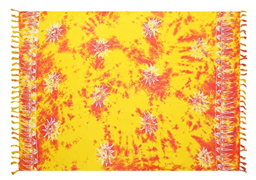 Pareo Sarong Strandtuch Damen - Wickelrock Strand - Handtuch Blickdicht als Wickeltuch oder Handtuchkleid und Wickelkleid Damen - Handarbeit aus Fair Trade Herstellung Batik Sonne von SAIVONA