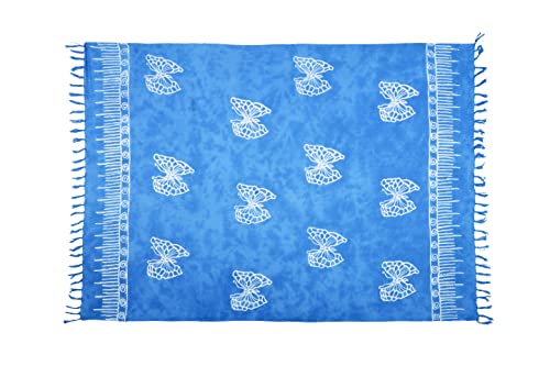 Pareo Sarong Strandtuch Damen - Wickelrock Strand - Handtuch Blickdicht als Wickeltuch oder Handtuchkleid und Wickelkleid Damen - Handarbeit aus Fair Trade Herstellung Batik Blau Schmetterling von SAIVONA