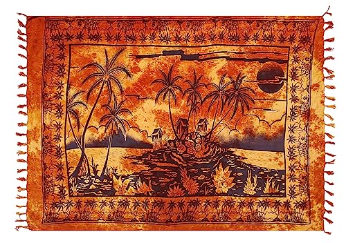 Pareo Sarong Strandtuch Damen - Wickelrock Strand - Handtuch Blickdicht als Wickeltuch oder Handtuchkleid und Wickelkleid Damen - Handarbeit aus Fair Trade Herstellung Batik Braun Töne Insel Meer von SAIVONA