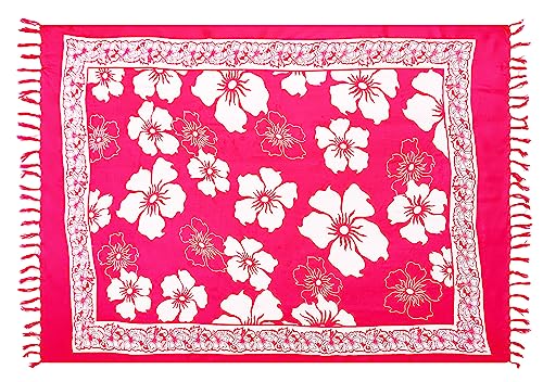 Pareo Sarong Strandtuch Damen - Wickelrock Strand - Handtuch blickdicht als Wickeltuch oder Handtuchkleid und Wickelkleid damen - Handarbeit aus Fair Trade Herstellung Batik Pink Hibiskus Blume von SAIVONA