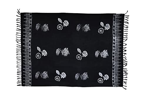 Pareo Sarong Strandtuch Damen - Wickelrock Strand - Handtuch blickdicht als Wickeltuch oder Handtuchkleid und Wickelkleid damen - Handarbeit aus Fair Trade Herstellung Batik Schwarz Meerestiere von SAIVONA