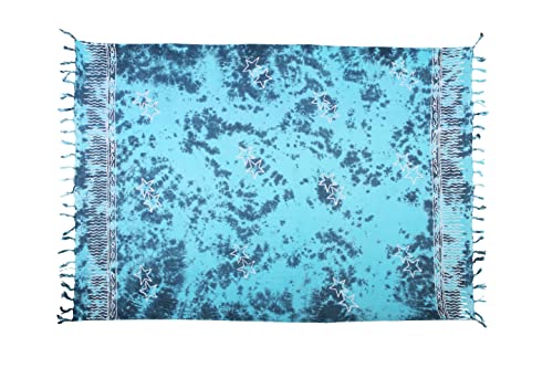 Pareo Sarong Strandtuch Damen - Wickelrock Strand - Handtuch blickdicht als Wickeltuch oder Handtuchkleid und Wickelkleid damen - Handarbeit aus Fair Trade Herstellung Batik Türkis Blau Sterne Pareo Sarong Strandtuch Damen - Wickelrock Strand - Handtuch blickdicht als Wickeltuch oder Handtuchkleid und Wickelkleid damen - Handarbeit aus Fair Trade Herstellung Batik Türkis Blau Sterne von SAIVONA
