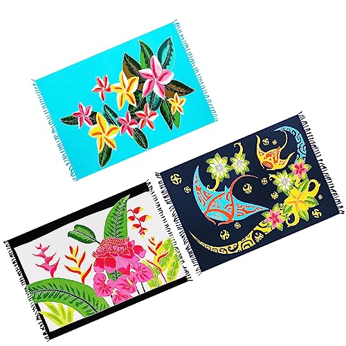 SAIVONA 3er Set Pareo Sarong Strandtuch Damen Wickelrock Strand-Handtuch Blickdicht als Wickeltuch oder Handtuchkleid Damen-Handarbeit aus Fair Trade Kopftuch Batik 3 er Set Sommer Pareo M3 von SAIVONA