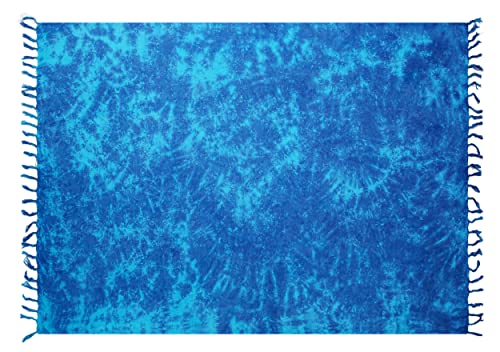 SAIVONA Pareo Sarong Strandtuch Damen - Wickelrock Strand - Handtuch Blickdicht als Wickeltuch oder Handtuchkleid und Wickelkleid Damen - Handarbeit aus Fair Trade Herstellung Batik Blau Batk von SAIVONA
