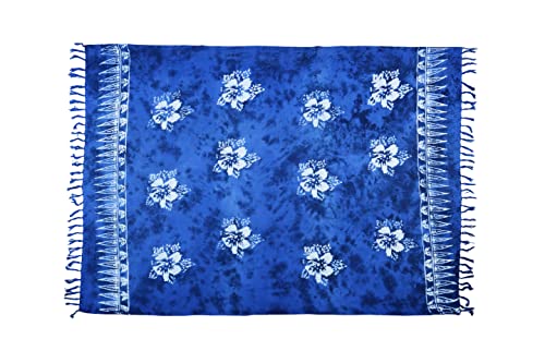 SAIVONA Pareo Sarong Strandtuch Damen - Wickelrock Strand - Handtuch Blickdicht als Wickeltuch oder Handtuchkleid und Wickelkleid Damen - Handarbeit aus Fair Trade Herstellung Batik Blau Blume von SAIVONA