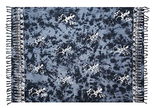 Pareo Sarong Strandtuch Damen - Wickelrock Strand - Handtuch Blickdicht als Wickeltuch oder Handtuchkleid und Wickelkleid Damen - Handarbeit aus Fair Trade Herstellung Batik Grau Gecko von SAIVONA