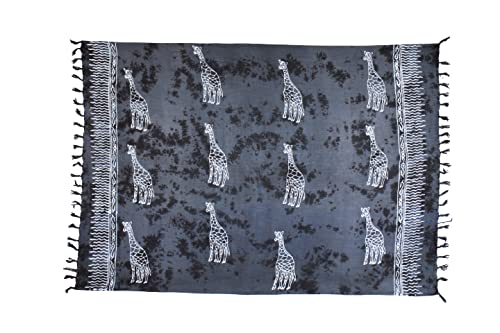 SAIVONA Pareo Sarong Strandtuch Damen - Wickelrock Strand - Handtuch Blickdicht als Wickeltuch oder Handtuchkleid und Wickelkleid Damen - Handarbeit aus Fair Trade Herstellung Batik Grau Giraffe von SAIVONA