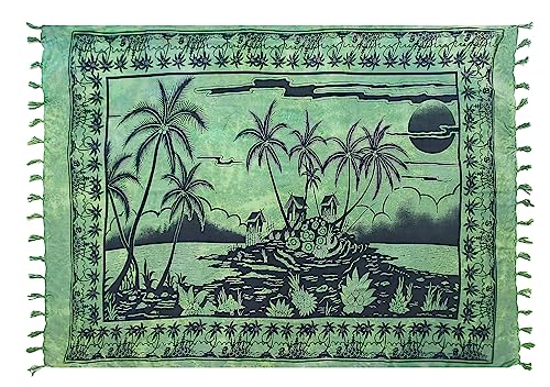 SAIVONA Pareo Sarong Strandtuch Damen - Wickelrock Strand - Handtuch Blickdicht als Wickeltuch oder Handtuchkleid und Wickelkleid Damen - Handarbeit aus Fair Trade Herstellung Batik Grün Insel Meer von SAIVONA