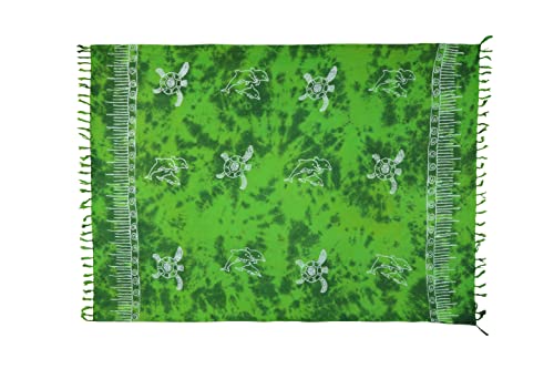 SAIVONA Pareo Sarong Strandtuch Damen - Wickelrock Strand - Handtuch Blickdicht als Wickeltuch oder Handtuchkleid und Wickelkleid Damen - Handarbeit aus Fair Trade Herstellung Batik Grün Schildkröte von SAIVONA