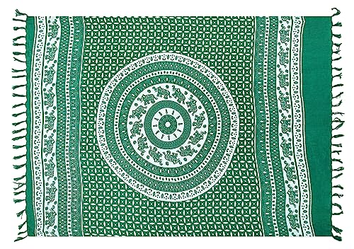 Pareo Sarong Strandtuch Damen - Wickelrock Strand - Handtuch Blickdicht als Wickeltuch oder Handtuchkleid und Wickelkleid Damen - Handarbeit aus Fair Trade Herstellung Batik Grün Weiß Kreis von SAIVONA