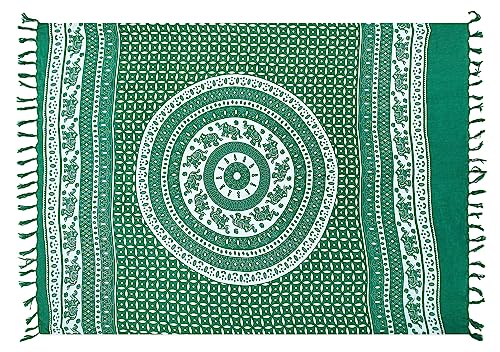 SAIVONA Pareo Sarong Strandtuch Damen - Wickelrock Strand - Handtuch Blickdicht als Wickeltuch oder Handtuchkleid und Wickelkleid Damen - Handarbeit aus Fair Trade Herstellung Batik Grün Weiß Kreis von SAIVONA