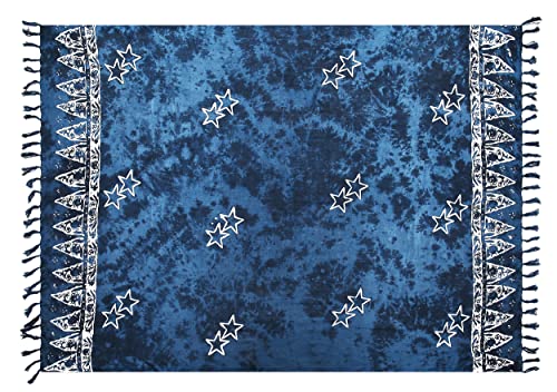 SAIVONA Pareo Sarong Strandtuch Damen - Wickelrock Strand - Handtuch Blickdicht als Wickeltuch oder Handtuchkleid und Wickelkleid Damen - Handarbeit aus Fair Trade Herstellung Batik Herz Blau von SAIVONA