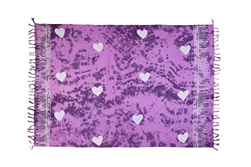 SAIVONA Pareo Sarong Strandtuch Damen - Wickelrock Strand - Handtuch Blickdicht als Wickeltuch oder Handtuchkleid und Wickelkleid Damen - Handarbeit aus Fair Trade Herstellung Batik Herz Love Lila von SAIVONA