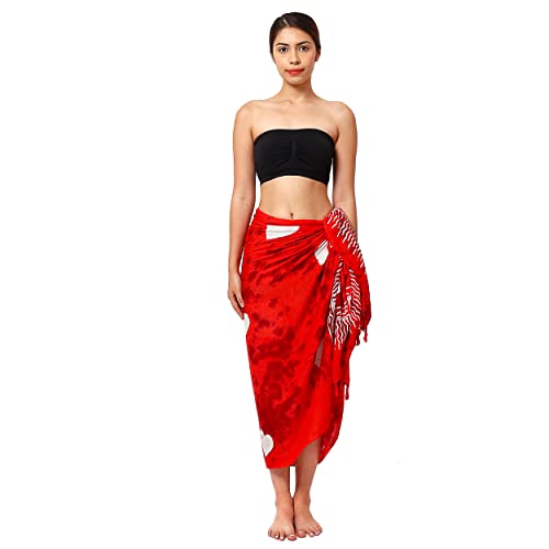 SAIVONA Pareo Sarong Strandtuch Damen - Wickelrock Strand - Handtuch Blickdicht als Wickeltuch oder Handtuchkleid und Wickelkleid Damen - Handarbeit aus Fair Trade Herstellung Batik Herz Love Rot von SAIVONA