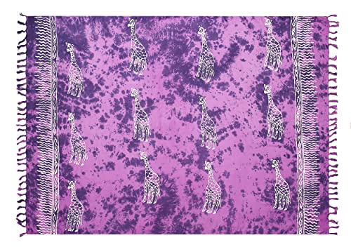 Pareo Sarong Strandtuch Damen - Wickelrock Strand - Handtuch Blickdicht als Wickeltuch oder Handtuchkleid und Wickelkleid Damen - Handarbeit aus Fair Trade Herstellung Batik Lila Giraffe von SAIVONA