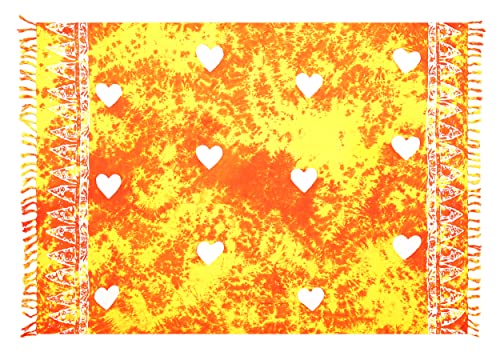 SAIVONA Pareo Sarong Strandtuch Damen - Wickelrock Strand - Handtuch Blickdicht als Wickeltuch oder Handtuchkleid und Wickelkleid Damen - Handarbeit aus Fair Trade Herstellung Batik Orange Gelb Herz von SAIVONA