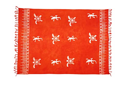 SAIVONA Pareo Sarong Strandtuch Damen - Wickelrock Strand - Handtuch Blickdicht als Wickeltuch oder Handtuchkleid und Wickelkleid Damen - Handarbeit aus Fair Trade Herstellung Batik Orange Tiere von SAIVONA