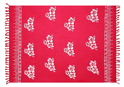 SAIVONA Pareo Sarong Strandtuch Damen - Wickelrock Strand - Handtuch Blickdicht als Wickeltuch oder Handtuchkleid und Wickelkleid Damen - Handarbeit aus Fair Trade Herstellung Batik Pink Blume von SAIVONA