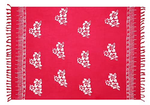 Pareo Sarong Strandtuch Damen - Wickelrock Strand - Handtuch Blickdicht als Wickeltuch oder Handtuchkleid und Wickelkleid Damen - Handarbeit aus Fair Trade Herstellung Batik Pink Blume von SAIVONA