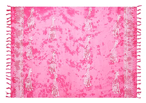SAIVONA Pareo Sarong Strandtuch Damen - Wickelrock Strand - Handtuch Blickdicht als Wickeltuch oder Handtuchkleid und Wickelkleid Damen - Handarbeit aus Fair Trade Herstellung Batik Pink Giraffe von SAIVONA