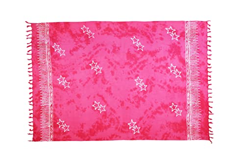 SAIVONA Pareo Sarong Strandtuch Damen - Wickelrock Strand - Handtuch Blickdicht als Wickeltuch oder Handtuchkleid und Wickelkleid Damen - Handarbeit aus Fair Trade Herstellung Batik Pink Sterne von SAIVONA