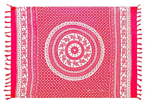 SAIVONA Pareo Sarong Strandtuch Damen - Wickelrock Strand - Handtuch Blickdicht als Wickeltuch oder Handtuchkleid und Wickelkleid Damen - Handarbeit aus Fair Trade Herstellung Batik Pink Weiß Kreis von SAIVONA