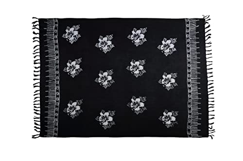 SAIVONA Pareo Sarong Strandtuch Damen - Wickelrock Strand - Handtuch Blickdicht als Wickeltuch oder Handtuchkleid und Wickelkleid Damen - Handarbeit aus Fair Trade Herstellung Batik Schwarz Blume von SAIVONA