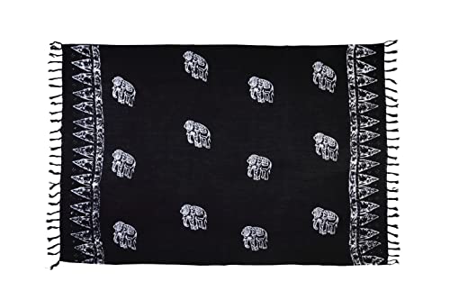 SAIVONA Pareo Sarong Strandtuch Damen - Wickelrock Strand - Handtuch Blickdicht als Wickeltuch oder Handtuchkleid und Wickelkleid Damen - Handarbeit aus Fair Trade Herstellung Batik Schwarz Elefant von SAIVONA