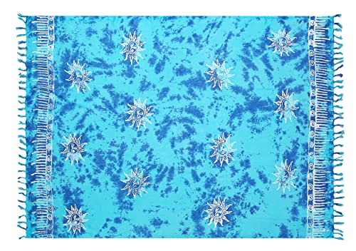 Pareo Sarong Strandtuch Damen - Wickelrock Strand - Handtuch Blickdicht als Wickeltuch oder Handtuchkleid und Wickelkleid Damen - Handarbeit aus Fair Trade Herstellung Batik Sonne Türkis von SAIVONA